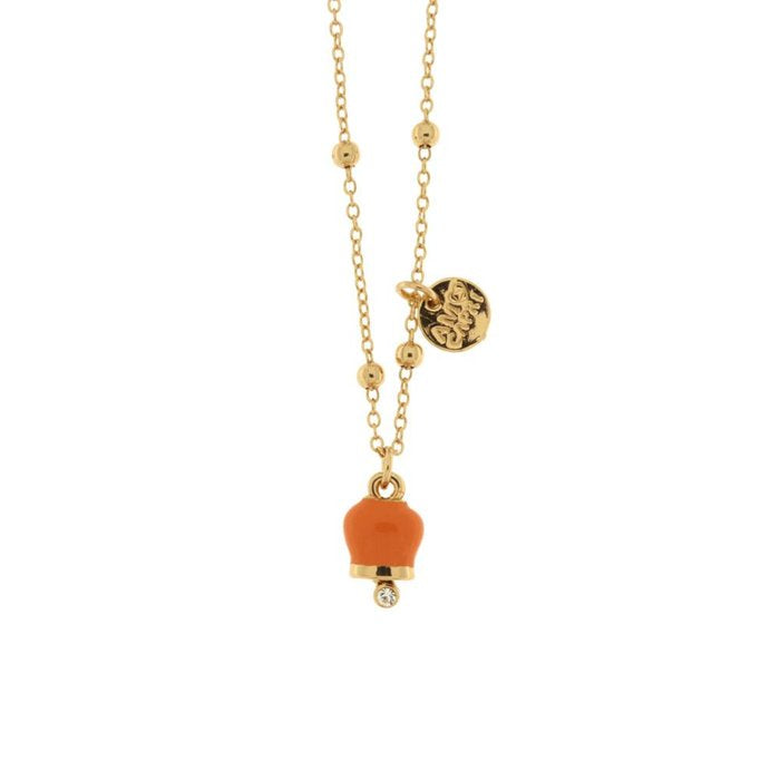 Collier en métal avec clochette en émail orange