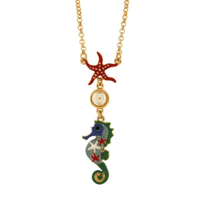 Collana in Metallo con cavalluccio marino e piccola perla