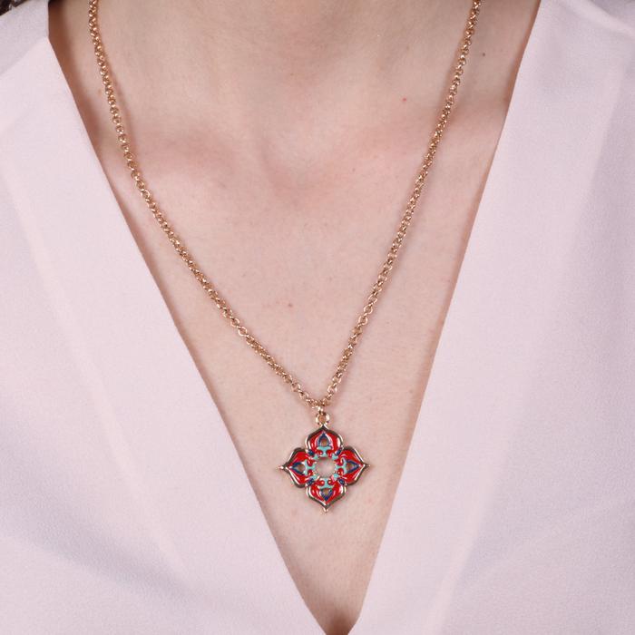 Metal Necklace with Colored Maltese Cross