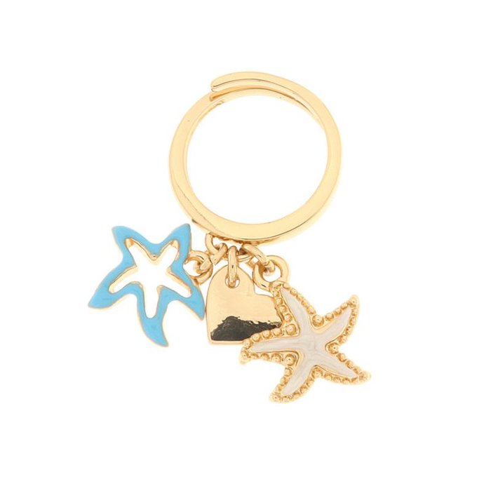 Metal Ring with Starfish and Heart