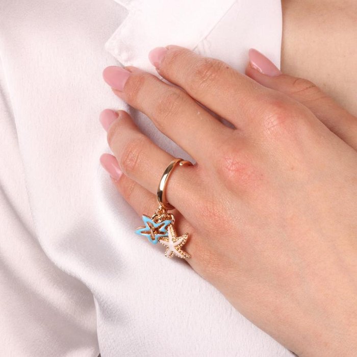 Metal Ring with Starfish and Heart