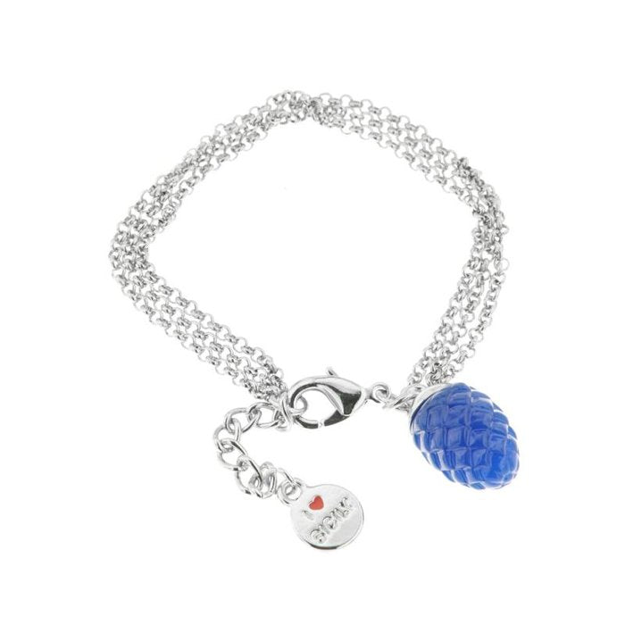 Metal Bracelet with Blue Enamelled Lucky Pine Cone Pendant