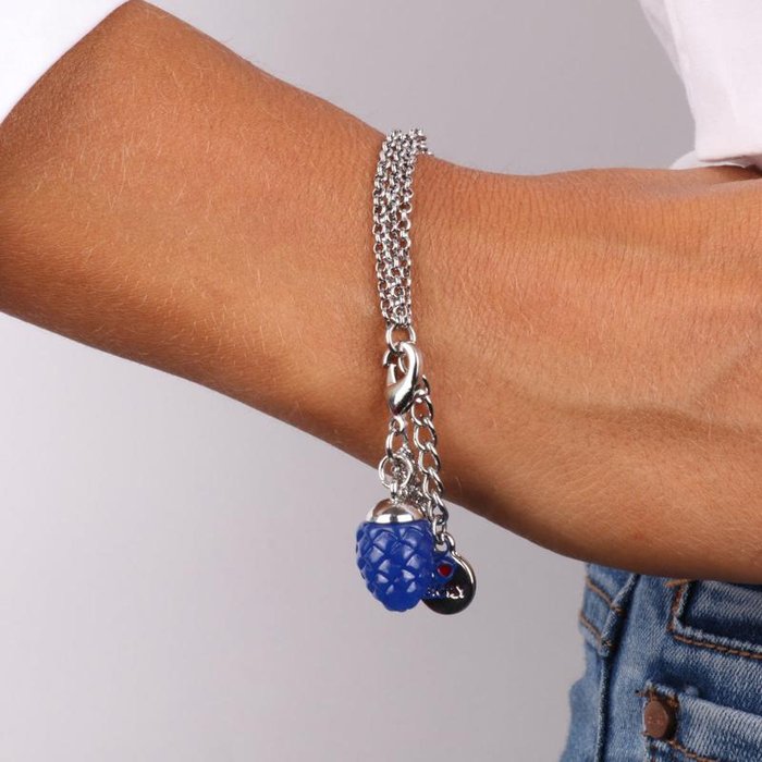 Metal Bracelet with Blue Enamelled Lucky Pine Cone Pendant