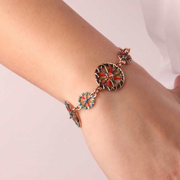 Metal Bracelet with Sicilian Cart Wheels Embellished with Colored Enamels