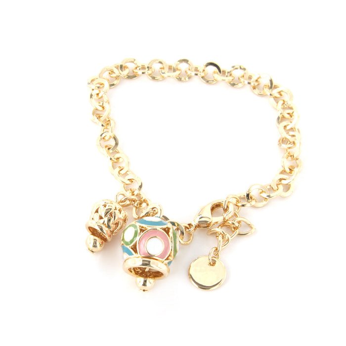 Metal bracelet with colored bell and heart-shaped bell