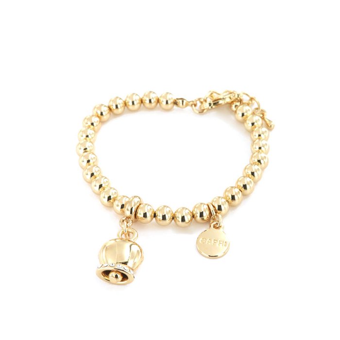 Bracelet en métal avec maille sphérique, avec pendentif grelot porte-bonheur, orné de cristaux