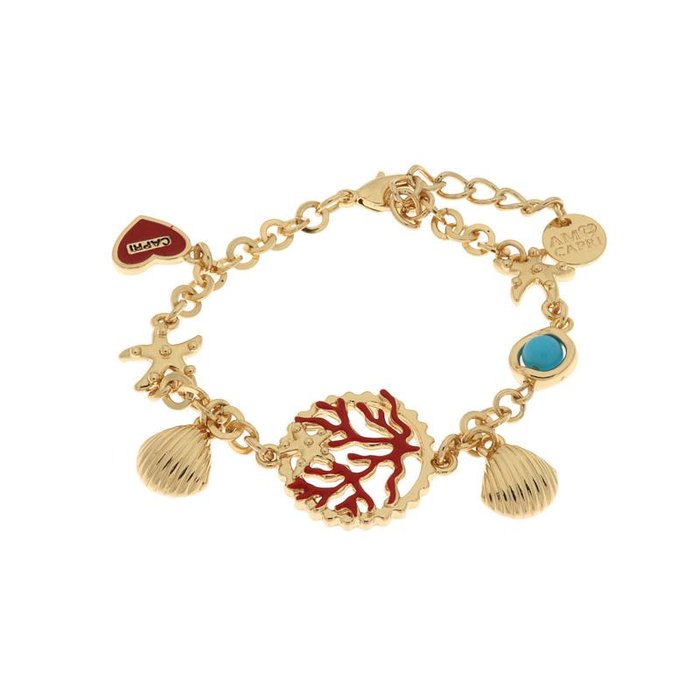 Bracelet en métal de style marin avec coraux, étoiles de mer et coquillages