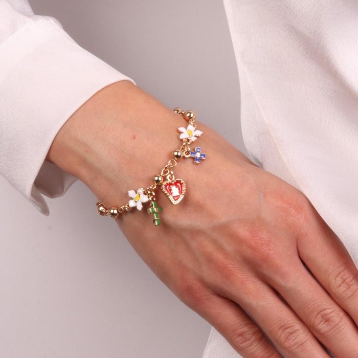 Bracelet en métal avec Sacré-Cœur et Croix