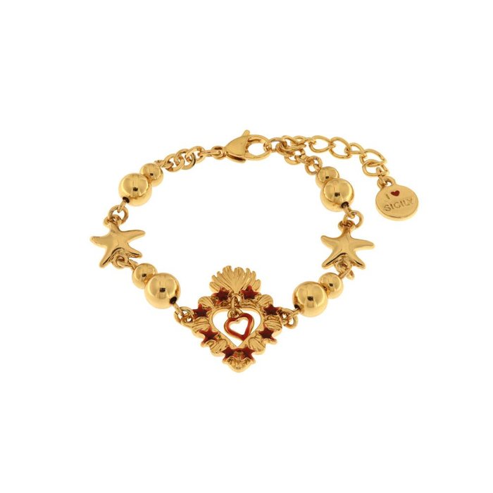 Metal Bracelet with Sacred Heart and Stars