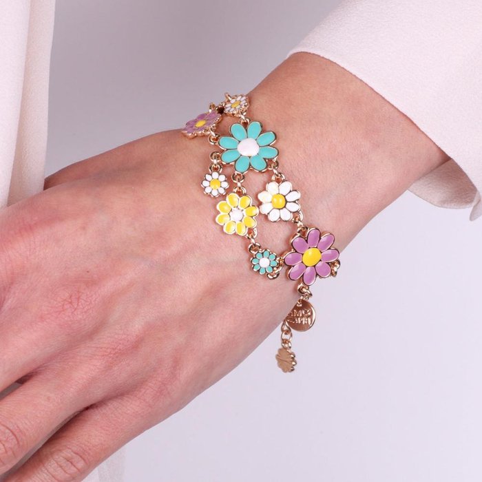 Bracciale in Metallo con doppie margherite colorate