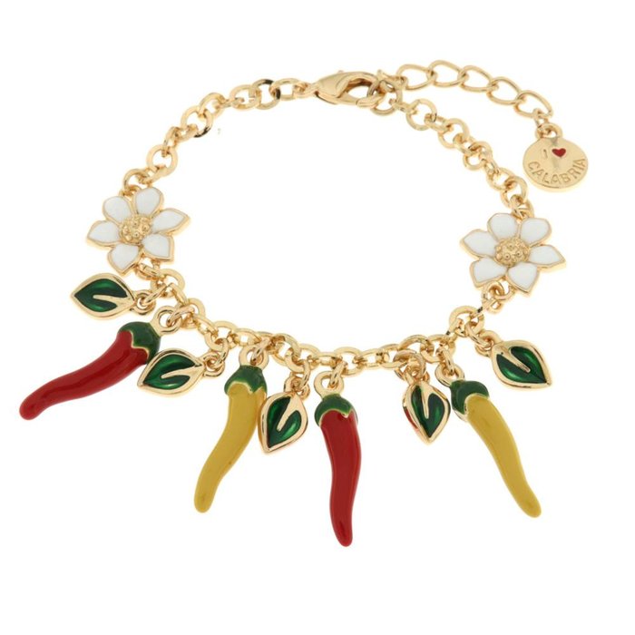 Bracelet en métal avec des piments colorés