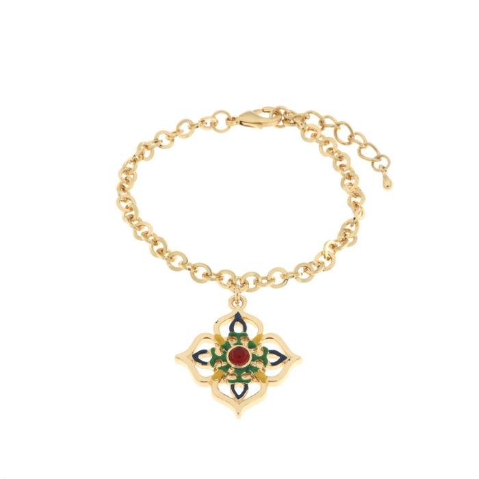 Bracelet en métal avec pendentif croix orné de majolique