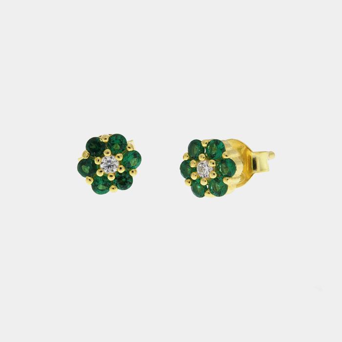 Boucles d'oreilles en argent 925 avec points lumineux floraux verts sur le lobe