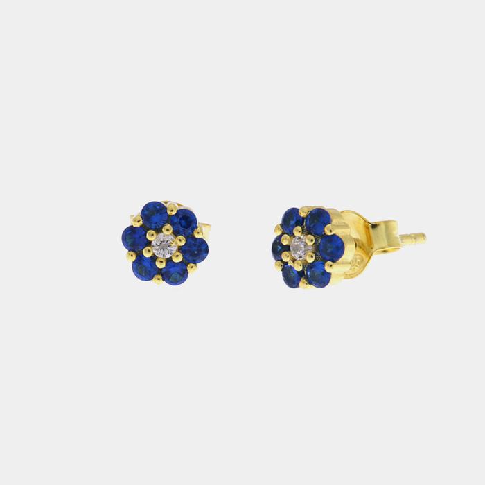 Boucles d'oreilles en argent 925, fleur bleue, points lumineux sur le lobe