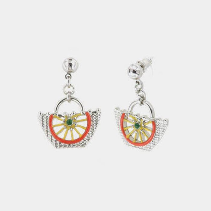 Sicilian basket metal earrings with Sicilian wagon wheel design embellished with colored enamels