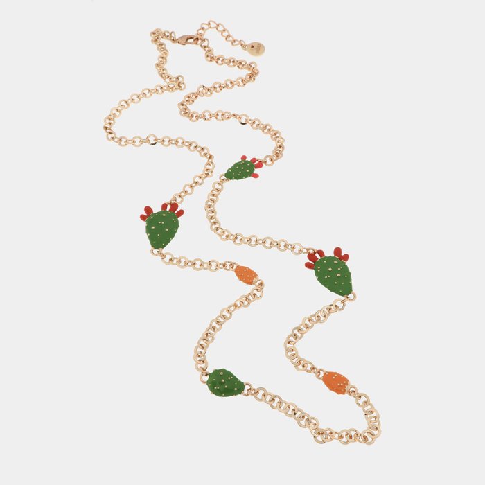 Necklace in metal rolo mesh, with Sicilian prickly pears, embellished with colored enamels