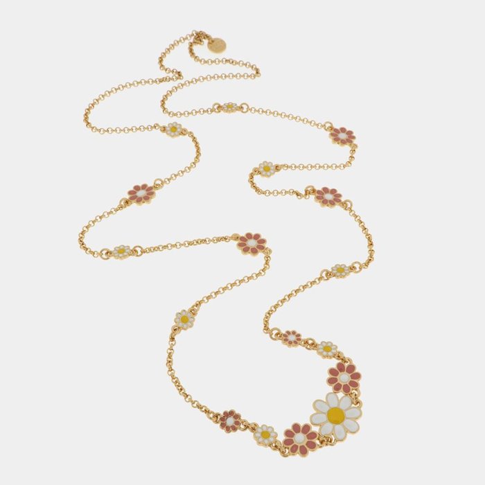 Collier long en métal avec marguerites colorées