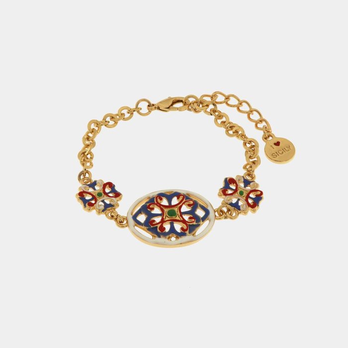 Metal Bracelet with Colored Majolica