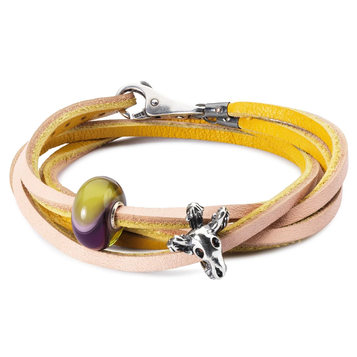 Bracelet/collier en cuir jaune/rose 41 cm