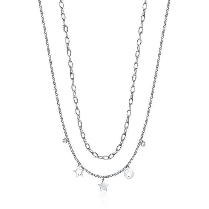 WOMEN'S STEEL NECKLACE WITH STARS AND WHITE CRYSTALS