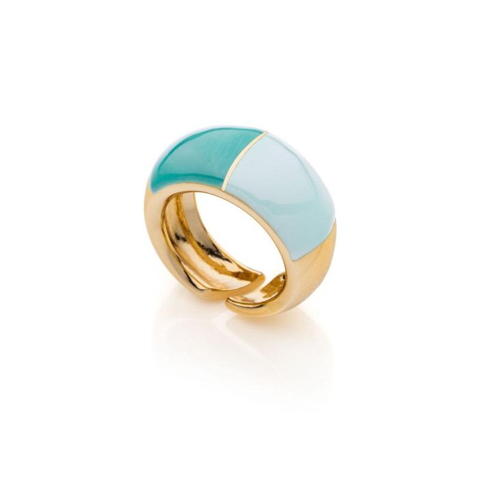 Bague en bronze doré avec émail bleu