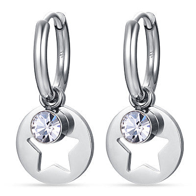BOUCLES D'OREILLES FEMME EN ACIER AVEC ÉTOILES ET CRISTAUX BLANCS