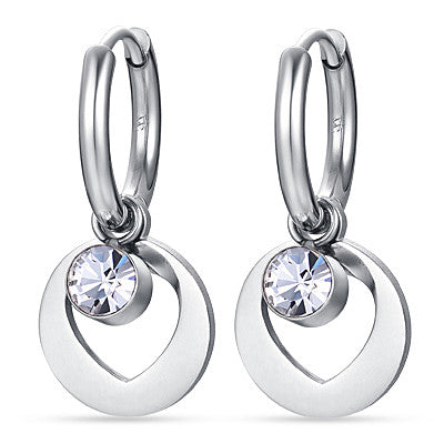 BOUCLES D'OREILLES FEMME EN ACIER AVEC COEURS ET CRISTAUX BLANCS