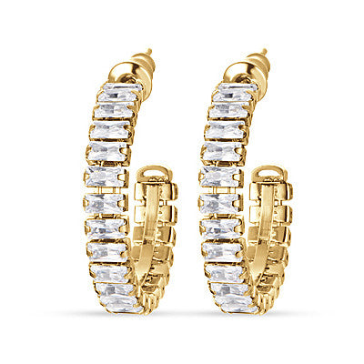 BOUCLES D'OREILLES FEMME EN ACIER DORÉ IP AVEC CRISTAUX BLANCS
