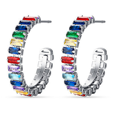 BOUCLES D'OREILLES FEMME EN ACIER AVEC CRISTAUX MULTICOLORES