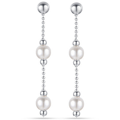 BOUCLES D'OREILLES FEMME EN ACIER AVEC PERLES BLANCHES